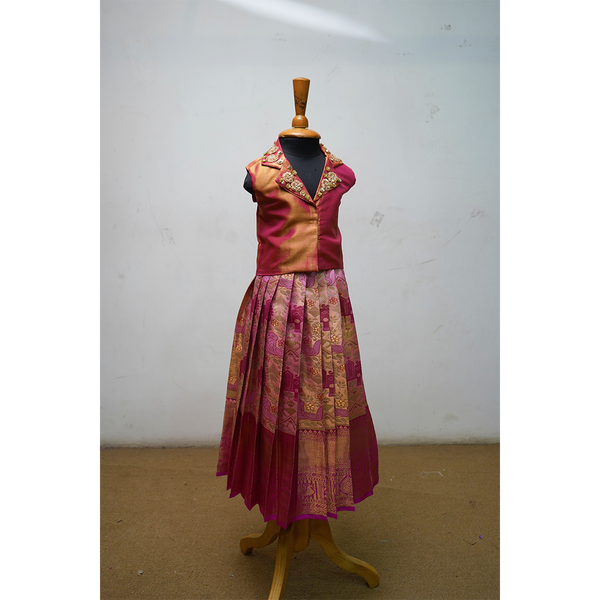 Pink & Gold Silk Lehenga With Embroidered Jacket Blouse – Girls Festive Outfit