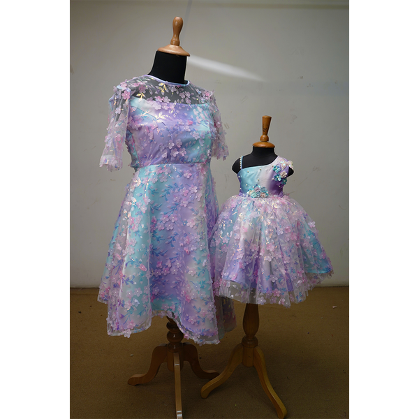 Pastel 3D Floral Mom & Daughter Matching Dress | Twinning Outfit for Photoshoots & Events
