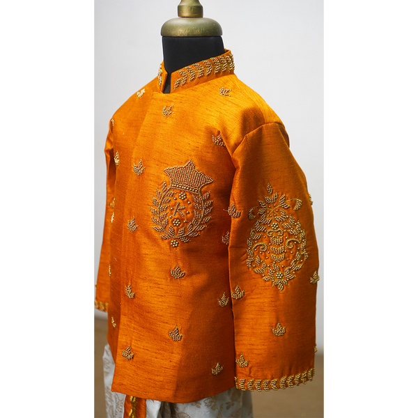 Boys Traditional Orange Kurta & Dhoti Set – Embroidered Festive Ethnic Wear for Weddings & Celebrations