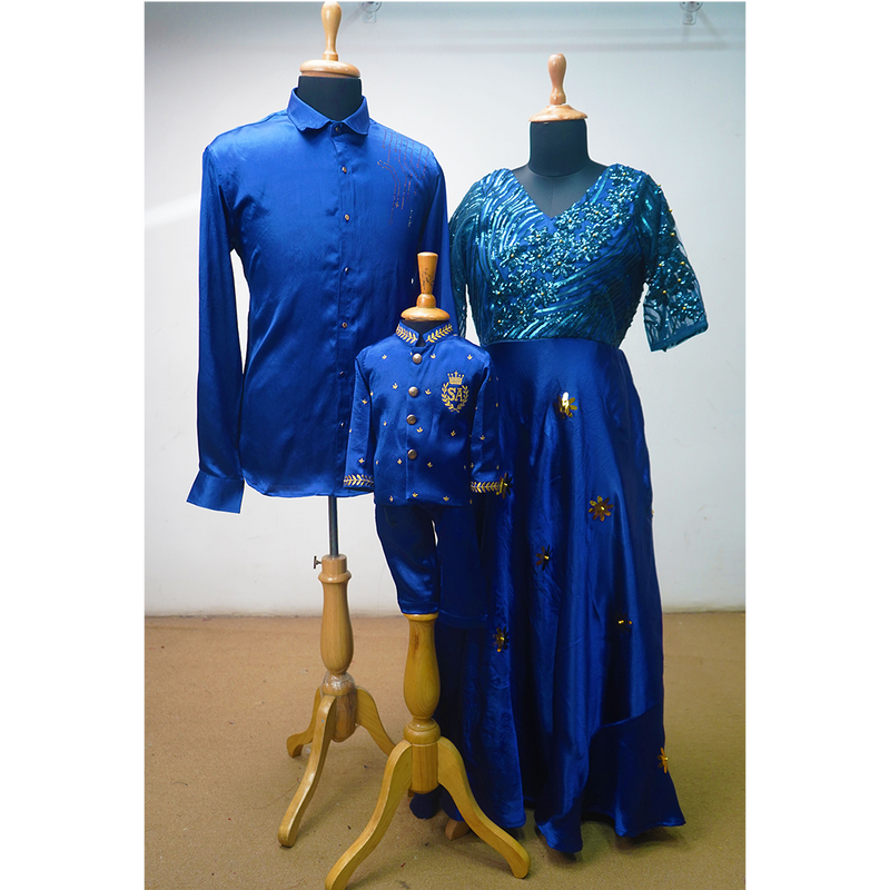 Elegant Royal Blue Family Matching Dress Set designed for weddings, receptions, birthdays & family photoshoots .