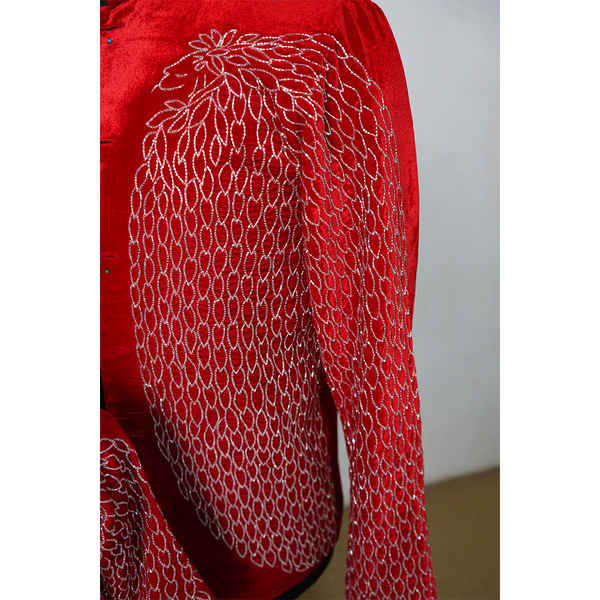 Royal Red Family Matching Outfit Set – Designer Embroidered Couple & Kids Ethnic Wear