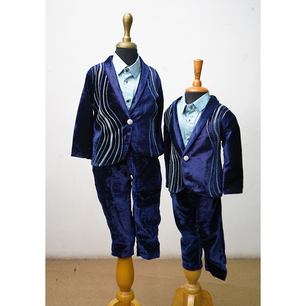Royal Navy Blue Family Matching Outfit Set – Mom Dad & Kids Coordinated Party Wear