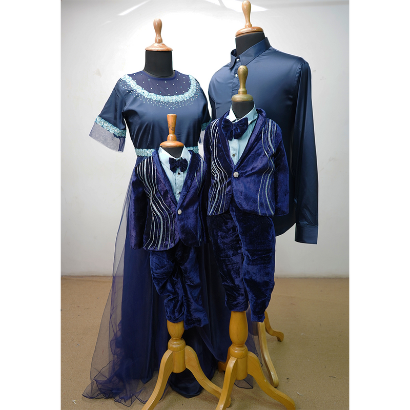 Royal Navy Blue Family Matching Outfit Set – Mom Dad & Kids Coordinated Party Wear