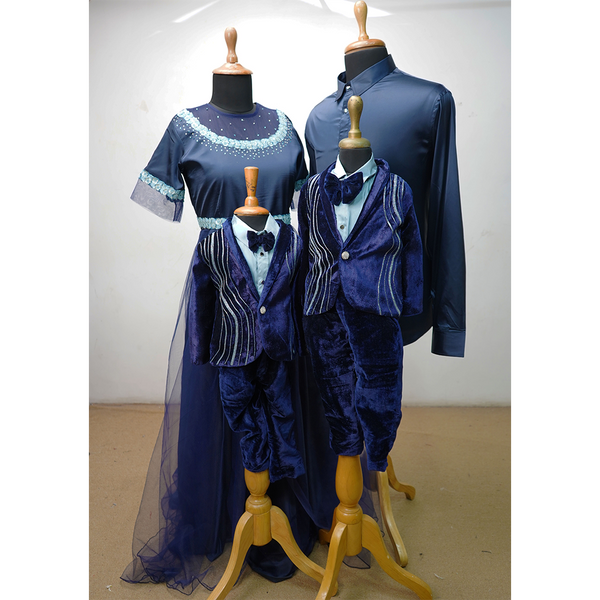 Royal Navy Blue Family Matching Outfit Set – Mom Dad & Kids Coordinated Party Wear