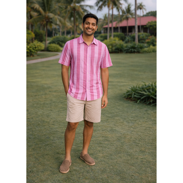 Pink Whisper Stripes Dad Shirt