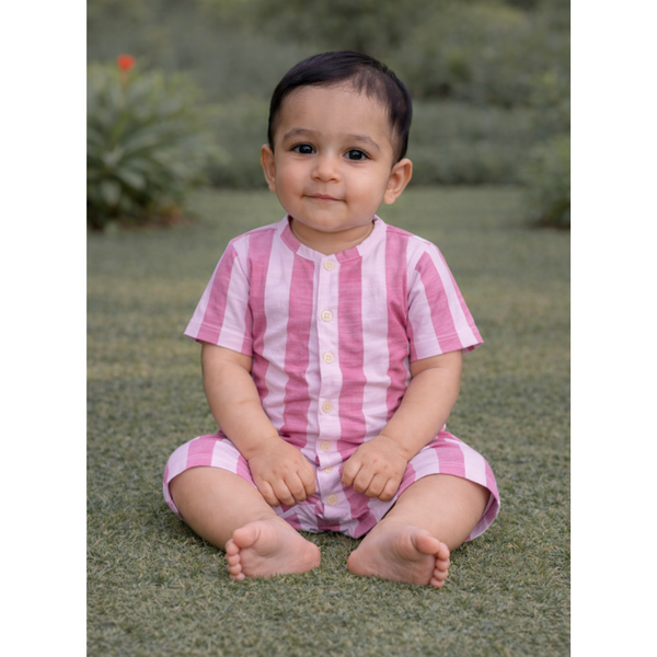 Pink Whisper Stripes Baby Romper
