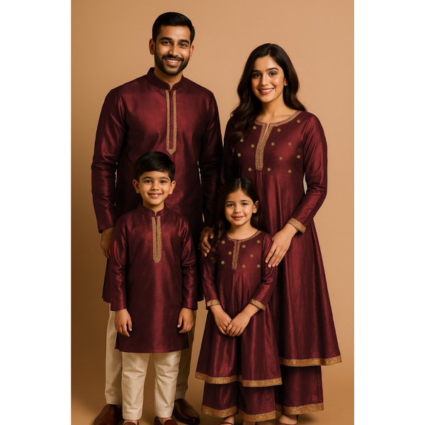 REGAL RAW SILK_MAROON_FAMILY PACKAGE