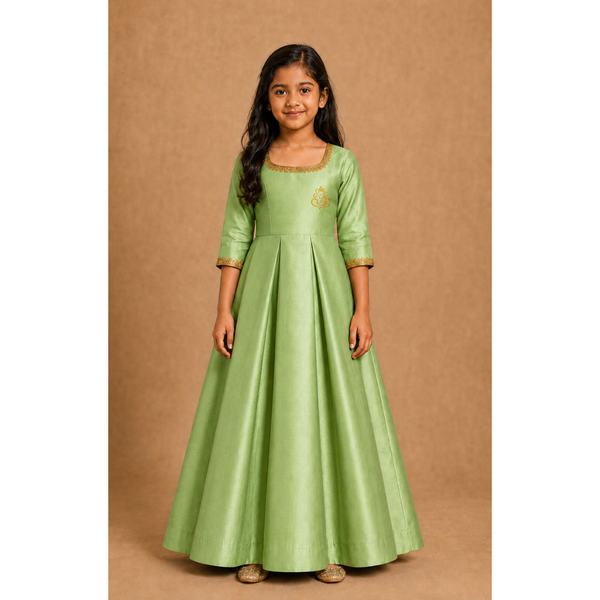Vinayagar Chaturthi Green Colour- Girl Kid Dress