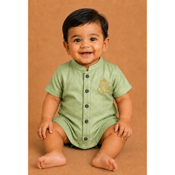 Vinayagar Chaturthi Green Colour- Baby Romper
