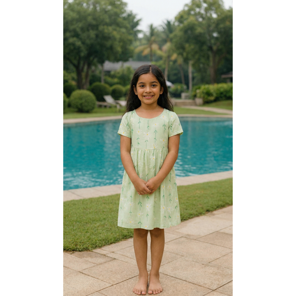 Bamboo Bliss Light Green Family Girl Kid Dress