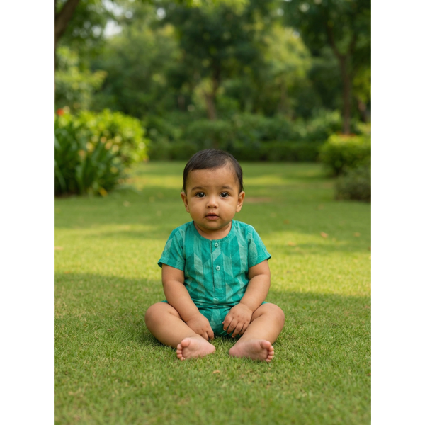 Turquoise Teal Geometric Print Baby Romper