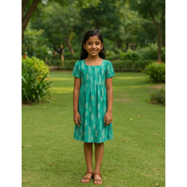 Turquoise Teal Geometric Print Girl Dress