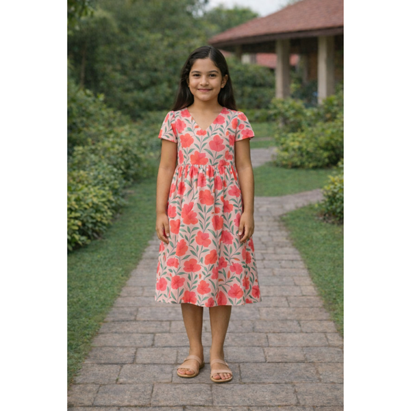 Red Blossom Family Girl Kid Dress