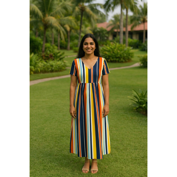 Bold Multicolor Stripe Mom Dress