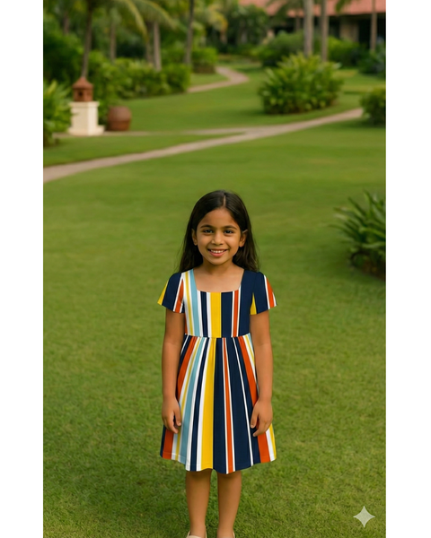 Bold Multicolor Stripe Girl Kid Dress