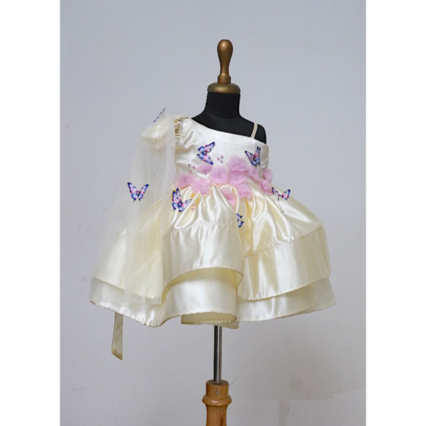 Butterfly Dreams One-Shoulder Satin Frock