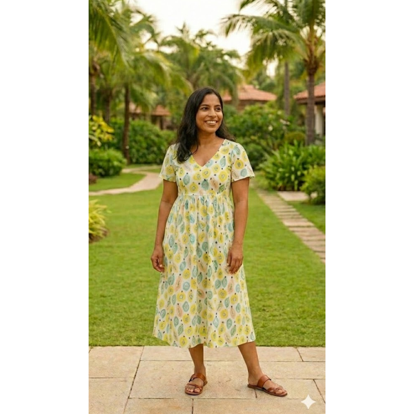 Tropical Fruit Fiesta Yellow Mom Dress