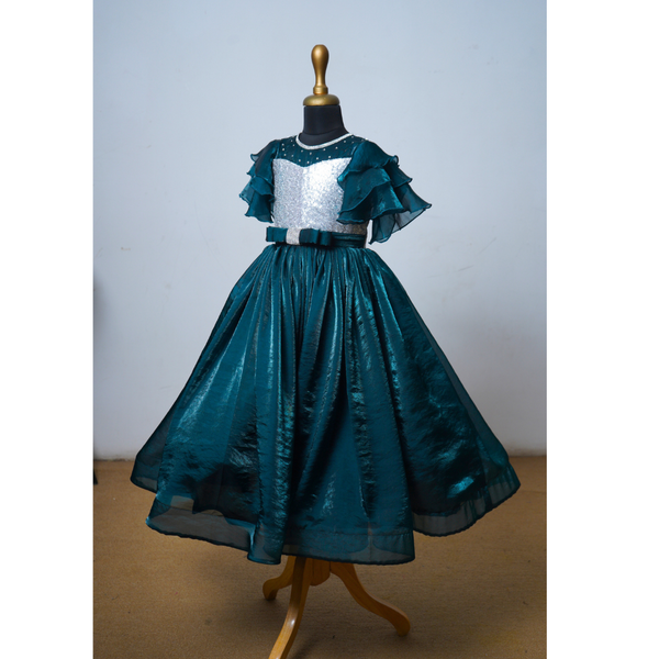 Sequin Charm Ruffle Sleeve Gown