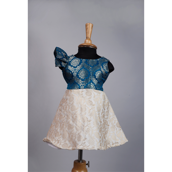 Teal and Gold Brocade Party Dress- Girl Kid Dress