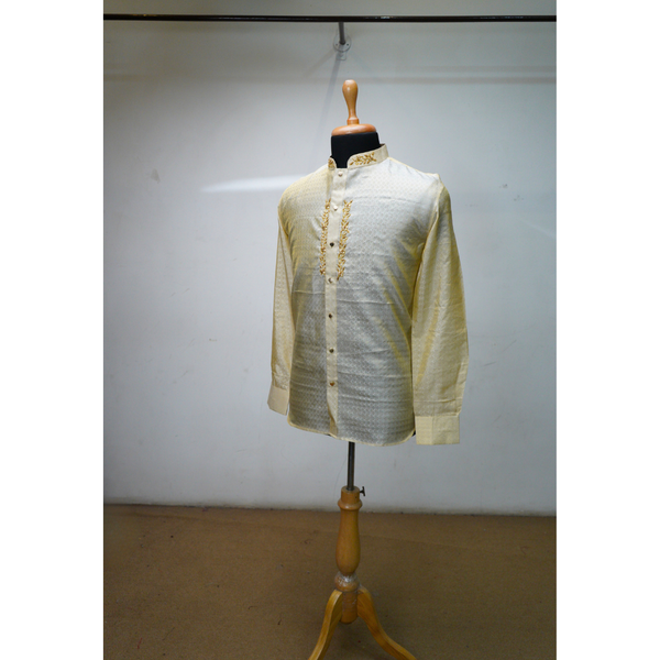 Leaf Trail Mandarin Collar Shirt - Muhurtham Shirt