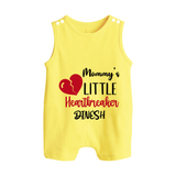 Mommy's Little Heartbreaker - Valentine's Day Themed Customized Romper Suit For Babies - PASTEL YELLOW - 0 - 5 Months Old (Chest 18")