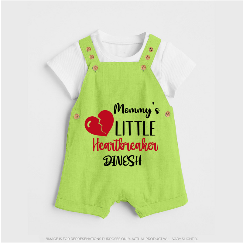 Mommy's Little Heartbreaker - Valentine's Day Themed Customized Dungaree Set For Kids - GREEN - 0 - 5 Months Old (Chest 18")