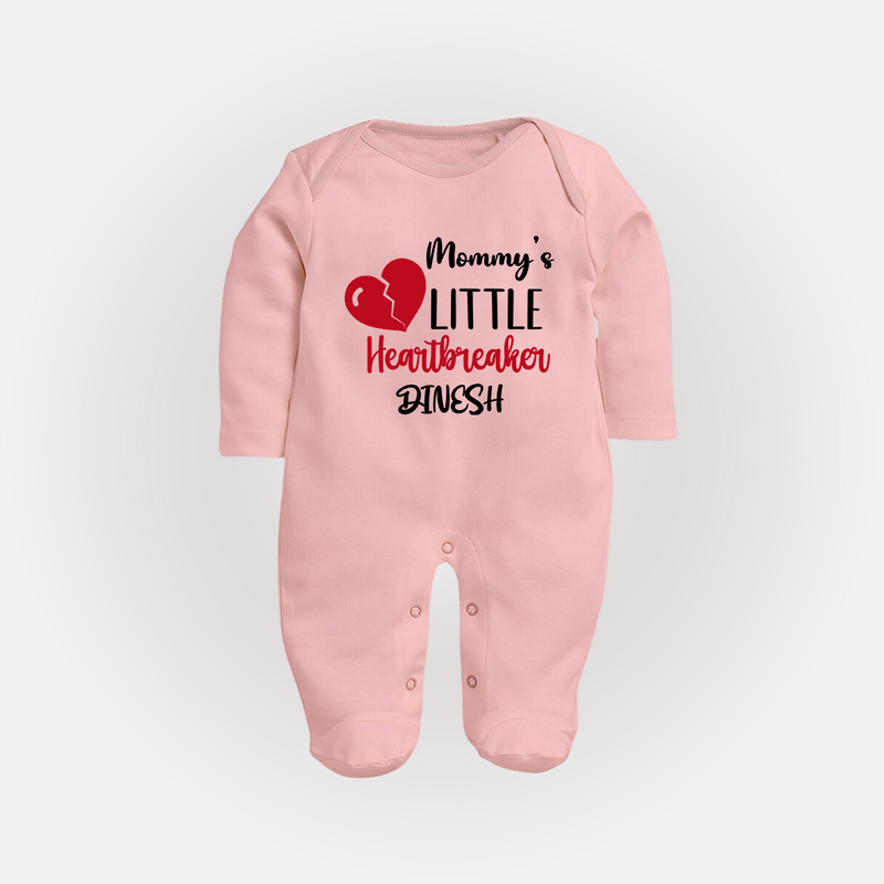 Mommy's Little Heartbreaker - Valentine's Day Themed Customized Sleep Suit For Babies - BABY PINK - New Born (Chest 7.5")