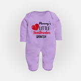 Mommy's Little Heartbreaker - Valentine's Day Themed Customized Sleep Suit For Babies - LILAC - New Born (Chest 7.5")