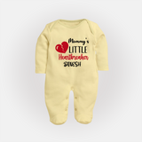 Mommy's Little Heartbreaker - Valentine's Day Themed Customized Sleep Suit For Babies - PASTEL YELLOW - New Born (Chest 7.5")