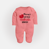 Mommy's Little Heartbreaker - Valentine's Day Themed Customized Sleep Suit For Babies - PEACH - New Born (Chest 7.5")