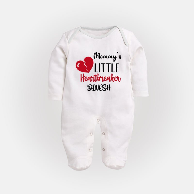 Mommy's Little Heartbreaker - Valentine's Day Themed Customized Sleep Suit For Babies - WHITE - New Born (Chest 7.5")