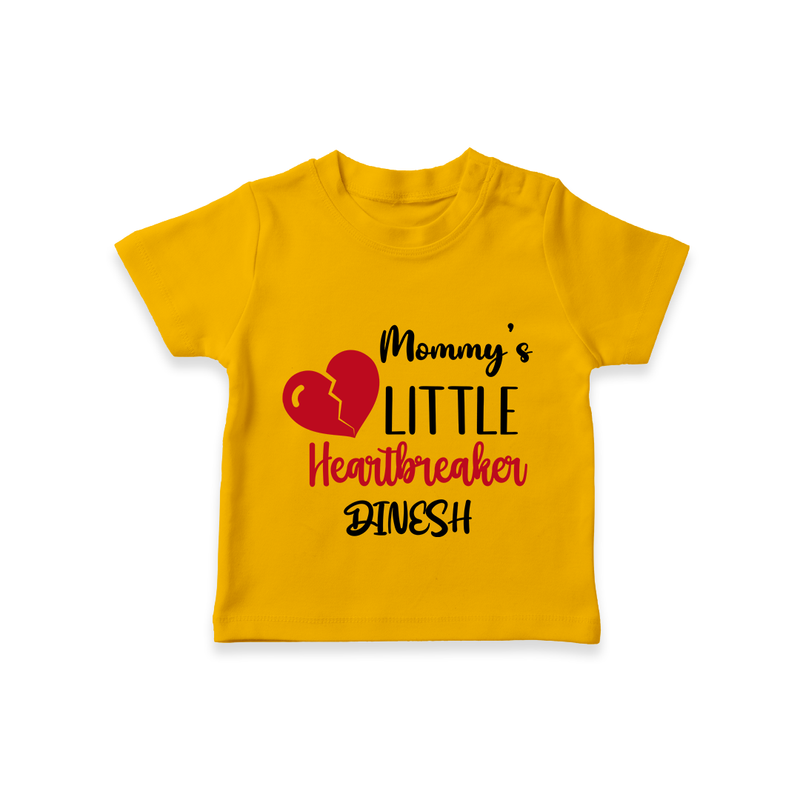 Mommy's Little Heartbreaker - Valentine's Day Themed Customized T-Shirt For Kids - CHROME YELLOW - 0-5 Months Old (Chest 17")