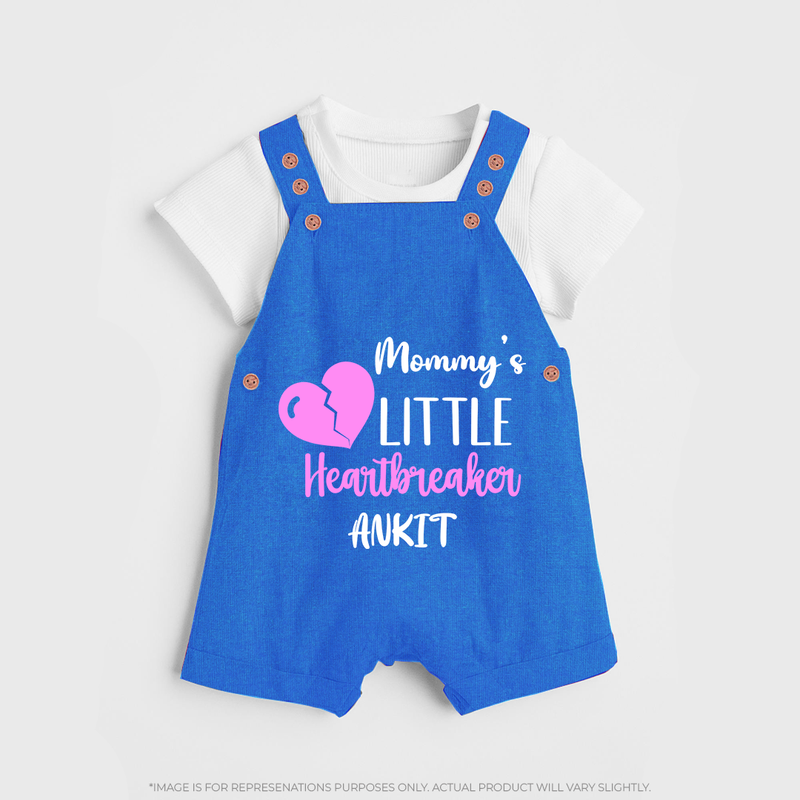 Mommy's Little Heartbreaker - Valentine's Day Themed Customized Dungaree Set For Kids - COBALT BLUE - 0 - 5 Months Old (Chest 18")