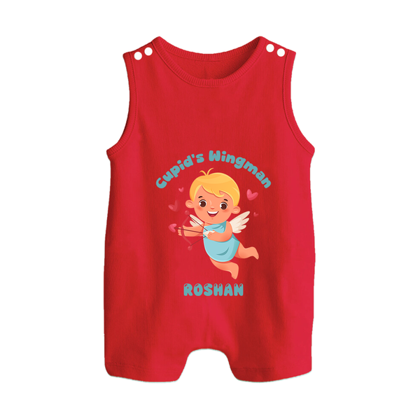 Cupid's WingMan - Valentine's Day Themed Customized Romper Suit For Babies - RED - 0 - 5 Months Old (Chest 18")