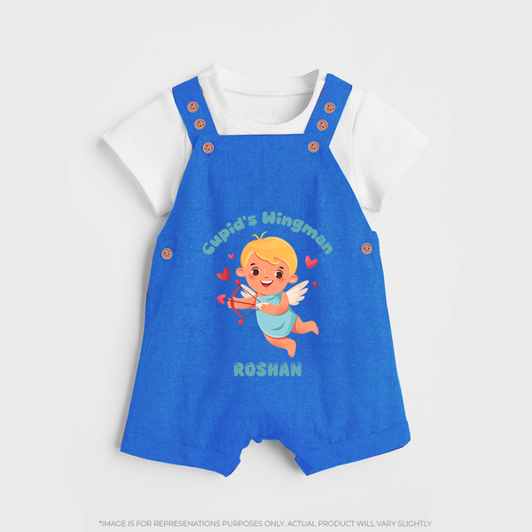 Cupid's WingMan - Valentine's Day Themed Customized Dungaree Set For Kids - COBALT BLUE - 0 - 5 Months Old (Chest 18")