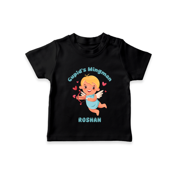 Cupid's WingMan - Valentine's Day Themed Customized T-Shirt For Kids - BLACK - 0-5 Months Old (Chest 17")