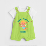 Cupid's WingMan - Valentine's Day Themed Customized Dungaree Set For Kids - GREEN - 0 - 5 Months Old (Chest 18")