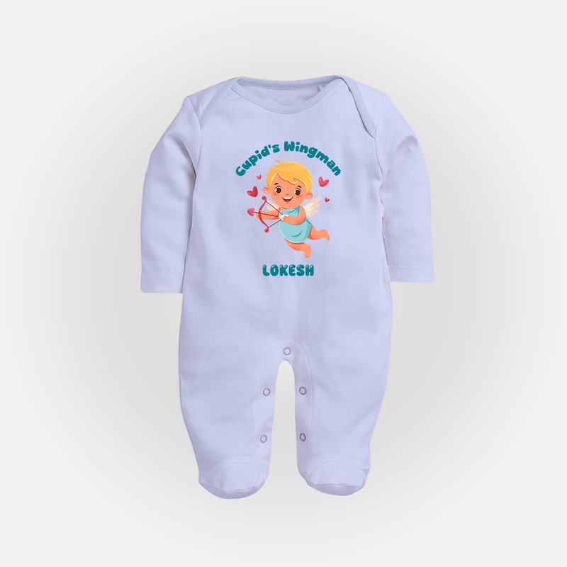 Cupid's WingMan - Valentine's Day Themed Customized Sleep Suit For Babies - BABY BLUE - New Born (Chest 7.5")