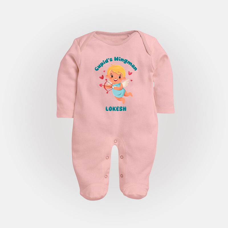 Cupid's WingMan - Valentine's Day Themed Customized Sleep Suit For Babies - BABY PINK - New Born (Chest 7.5")