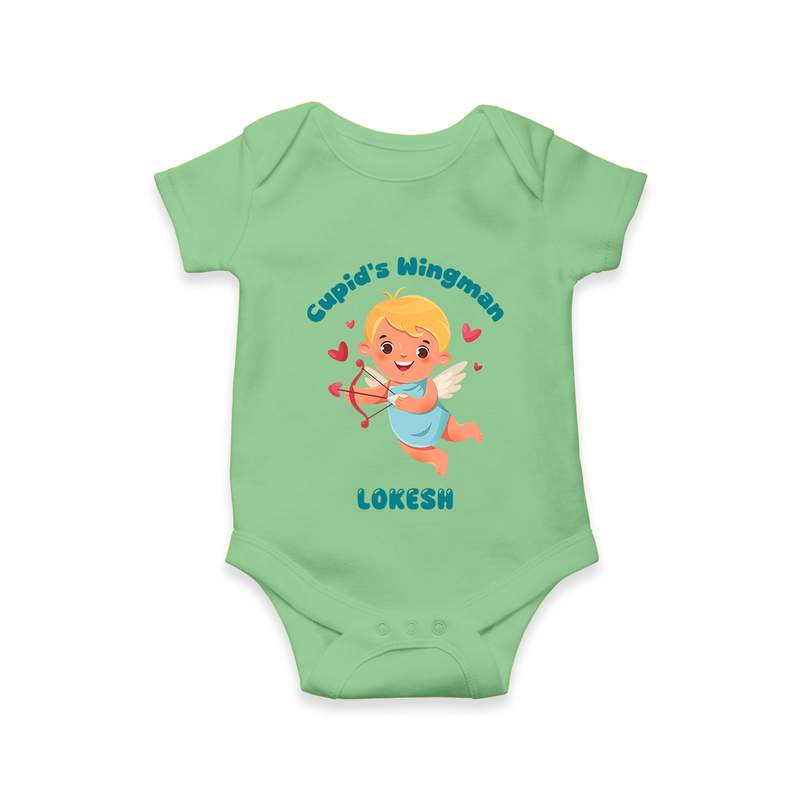 Cupid's WingMan - Valentine's Day Themed Customized Romper For Babies - GREEN - 0 - 3 Months Old (Chest 16")