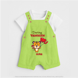 Dashing Valentine - Valentine's Day Themed Customized Dungaree Set For Kids - GREEN - 0 - 5 Months Old (Chest 18")