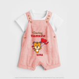 Dashing Valentine - Valentine's Day Themed Customized Dungaree Set For Kids - PEACH - 0 - 5 Months Old (Chest 18")