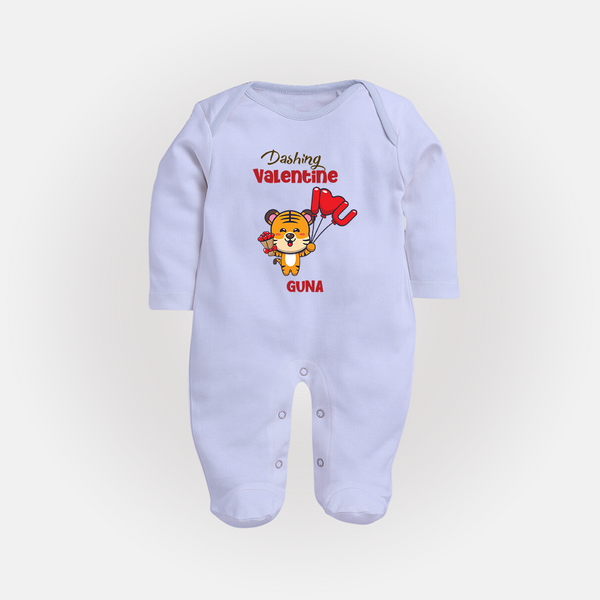 Dashing Valentine - Valentine's Day Themed Customized Sleep Suit For Babies - BABY BLUE - New Born (Chest 7.5")