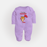 Dashing Valentine - Valentine's Day Themed Customized Sleep Suit For Babies - LILAC - New Born (Chest 7.5")