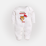 Dashing Valentine - Valentine's Day Themed Customized Sleep Suit For Babies - WHITE - New Born (Chest 7.5")