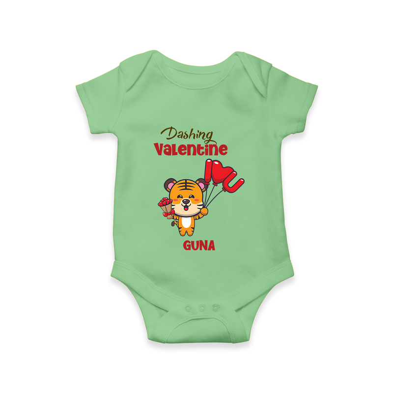 Dashing Valentine - Valentine's Day Themed Customized Romper For Babies - GREEN - 0 - 3 Months Old (Chest 16")