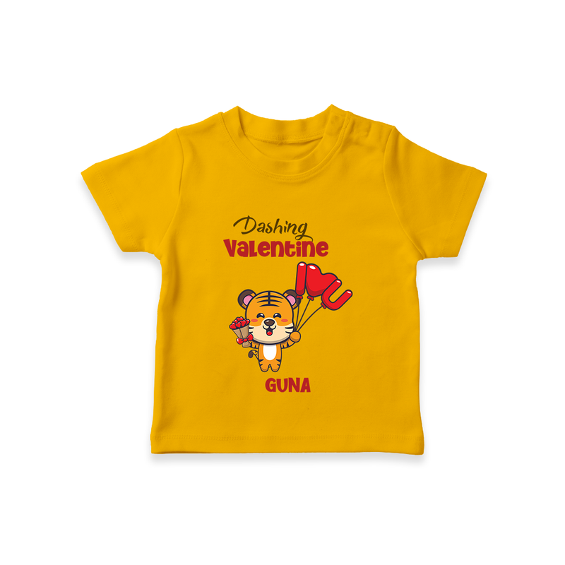 Dashing Valentine - Valentine's Day Themed Customized T-Shirt For Kids - CHROME YELLOW - 0-5 Months Old (Chest 17")