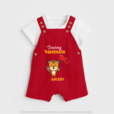 Dashing Valentine - Valentine's Day Themed Customized Dungaree Set For Kids - RED - 0 - 5 Months Old (Chest 18")