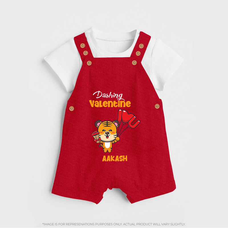 Dashing Valentine - Valentine's Day Themed Customized Dungaree Set For Kids - RED - 0 - 5 Months Old (Chest 18")