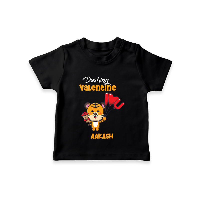 Dashing Valentine - Valentine's Day Themed Customized T-Shirt For Kids - BLACK - 0-5 Months Old (Chest 17")